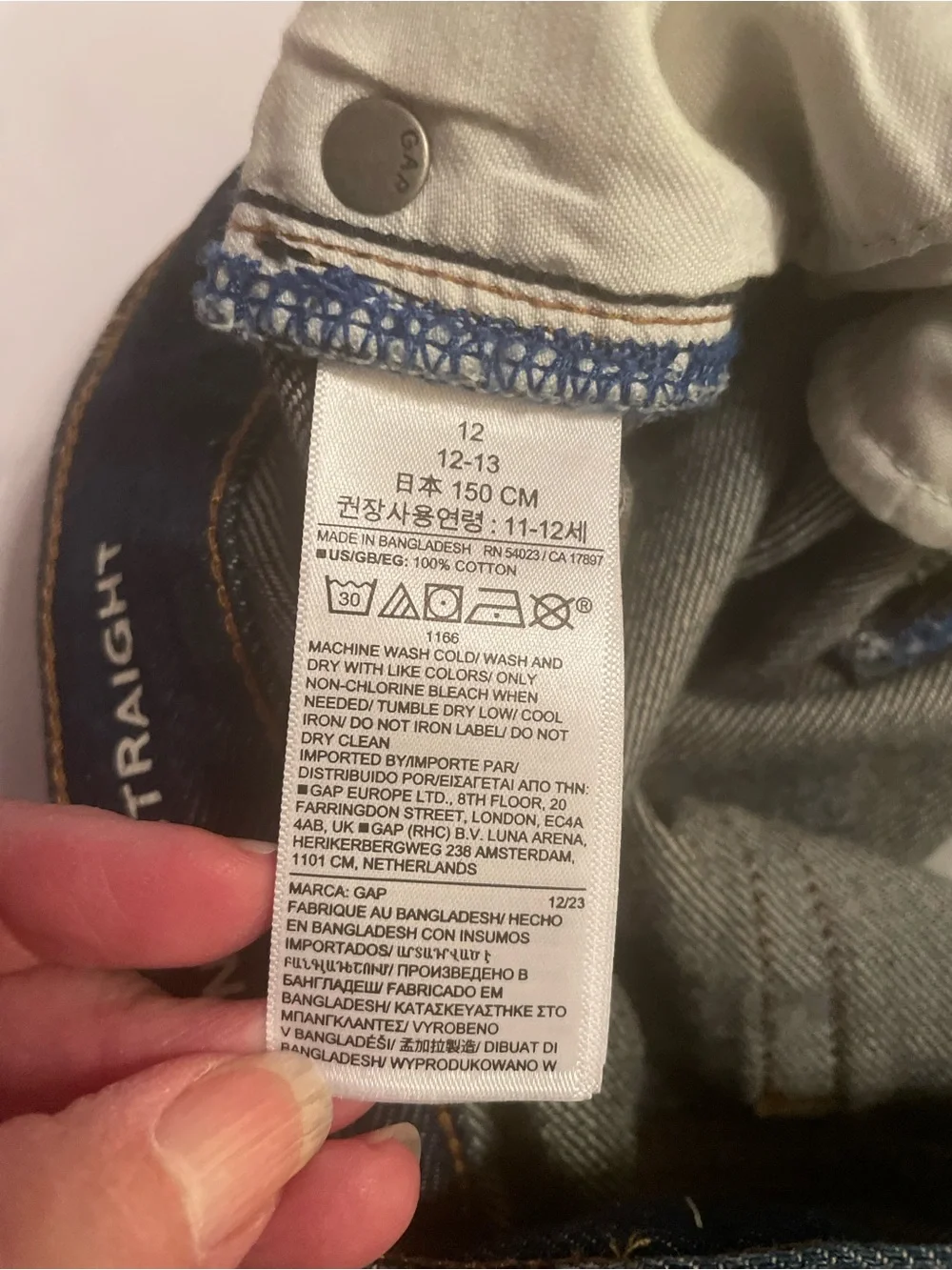 GAP Kids Dark Blue ‘90s Original Straight Jeans Subtle Distressing, NWT, Size 12